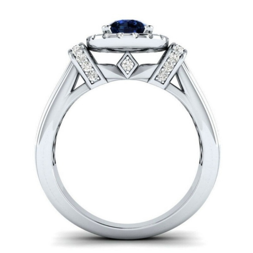 Brand New 925 Silver Round Cut Blue Sapphire Ring - Picture 2 of 4